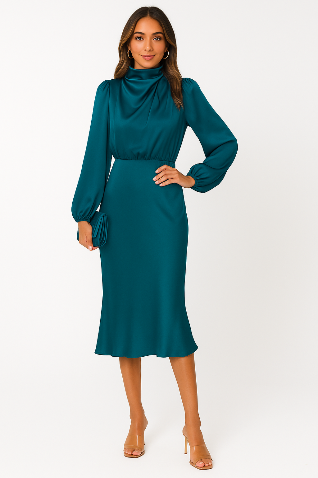 Hazel - Long-Sleeved Satin Dress - Brighter Fashion