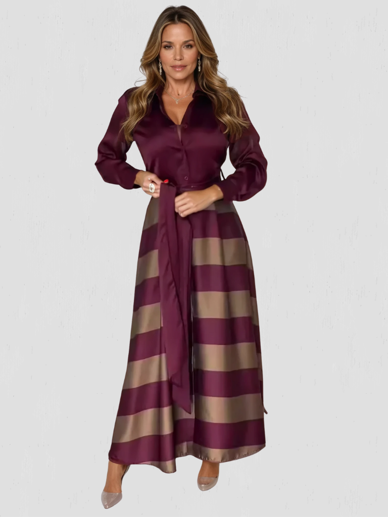 Leona } Elegant Half-Striped Chic Dress