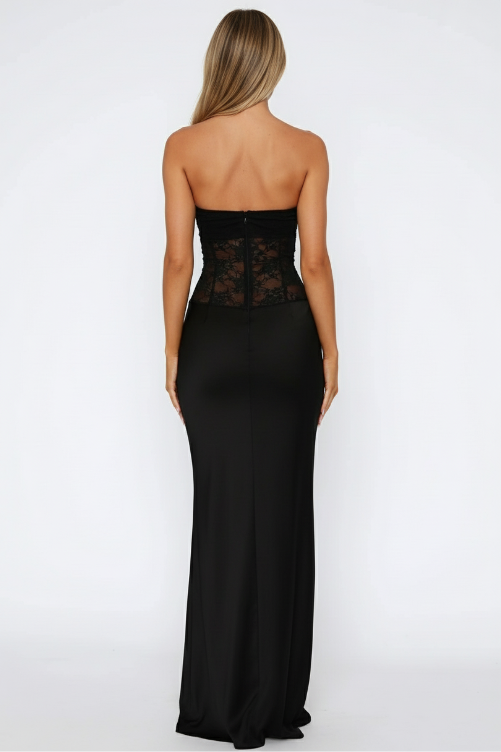 Kathy - Women's Strapless Lace Patchwork Mermaid Maxi Dress - Brighter Fashion