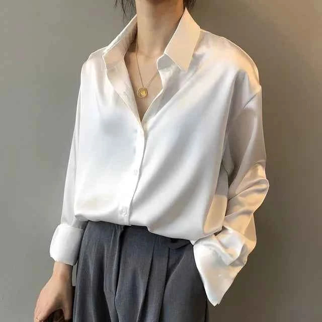 Stella | Women’s Long Sleeve Button Down Satin Blouses