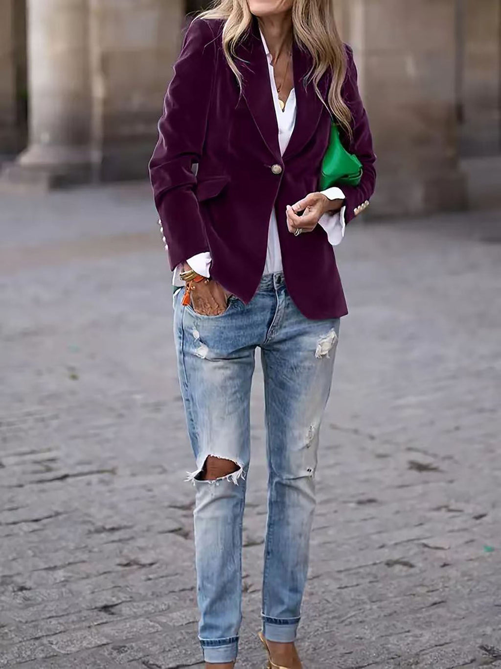 Addison - Velvet Blazer with Gold Button Accents Timeless Luxury with a Modern Edge - Brighter Fashion