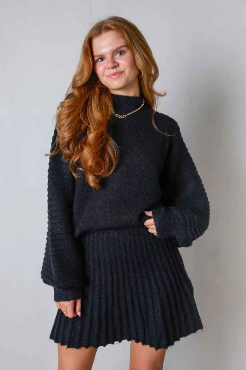 PEBBLES™ - Chic Long-Sleeve Sweater and Mini Skirt Set