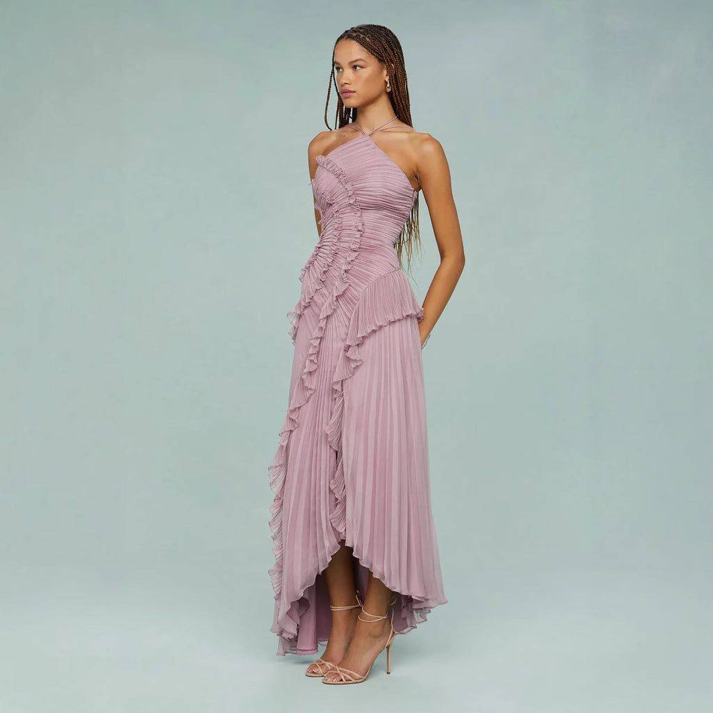 Isoria | Pleated Halter Evening Dress