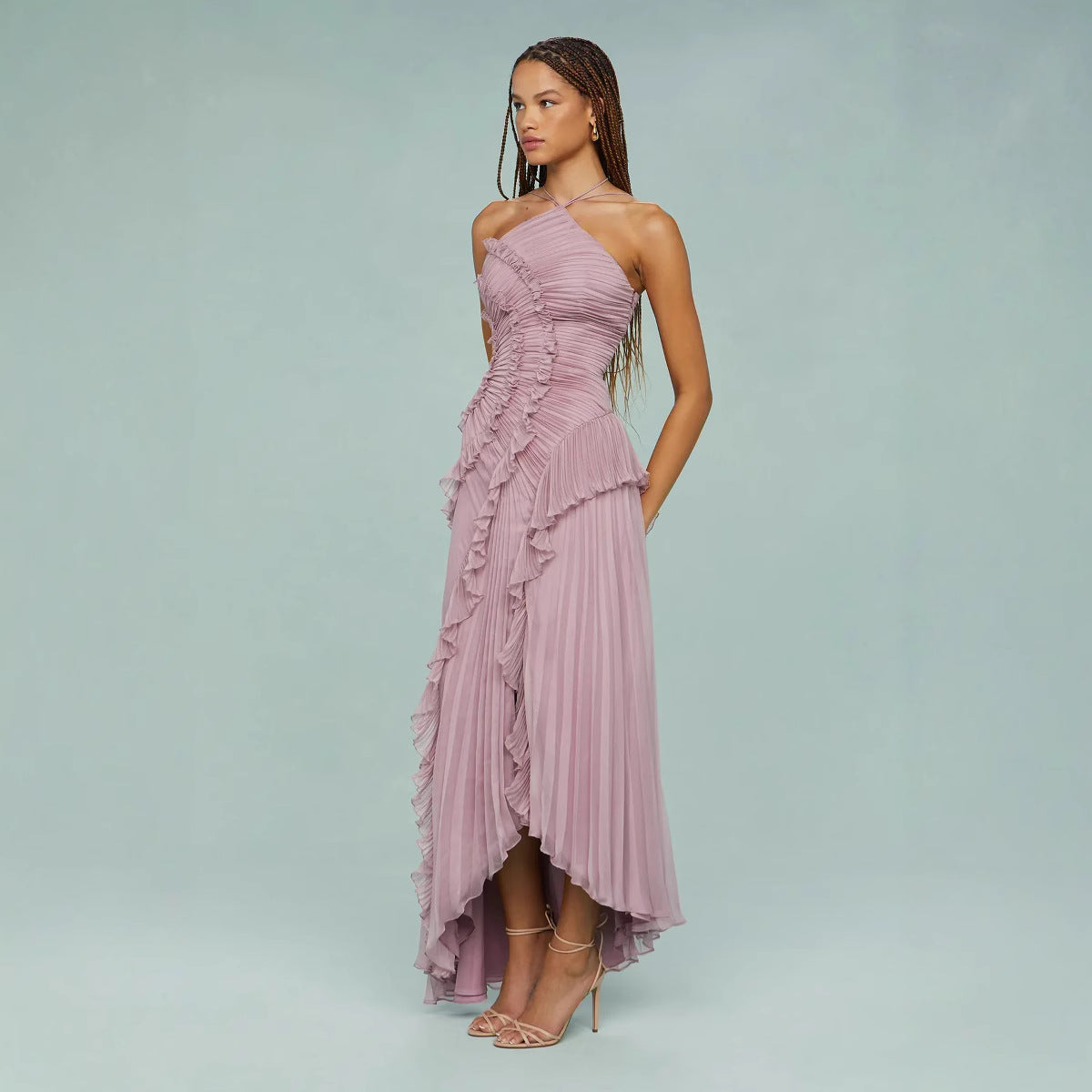 Isoria | Pleated Halter Evening Dress