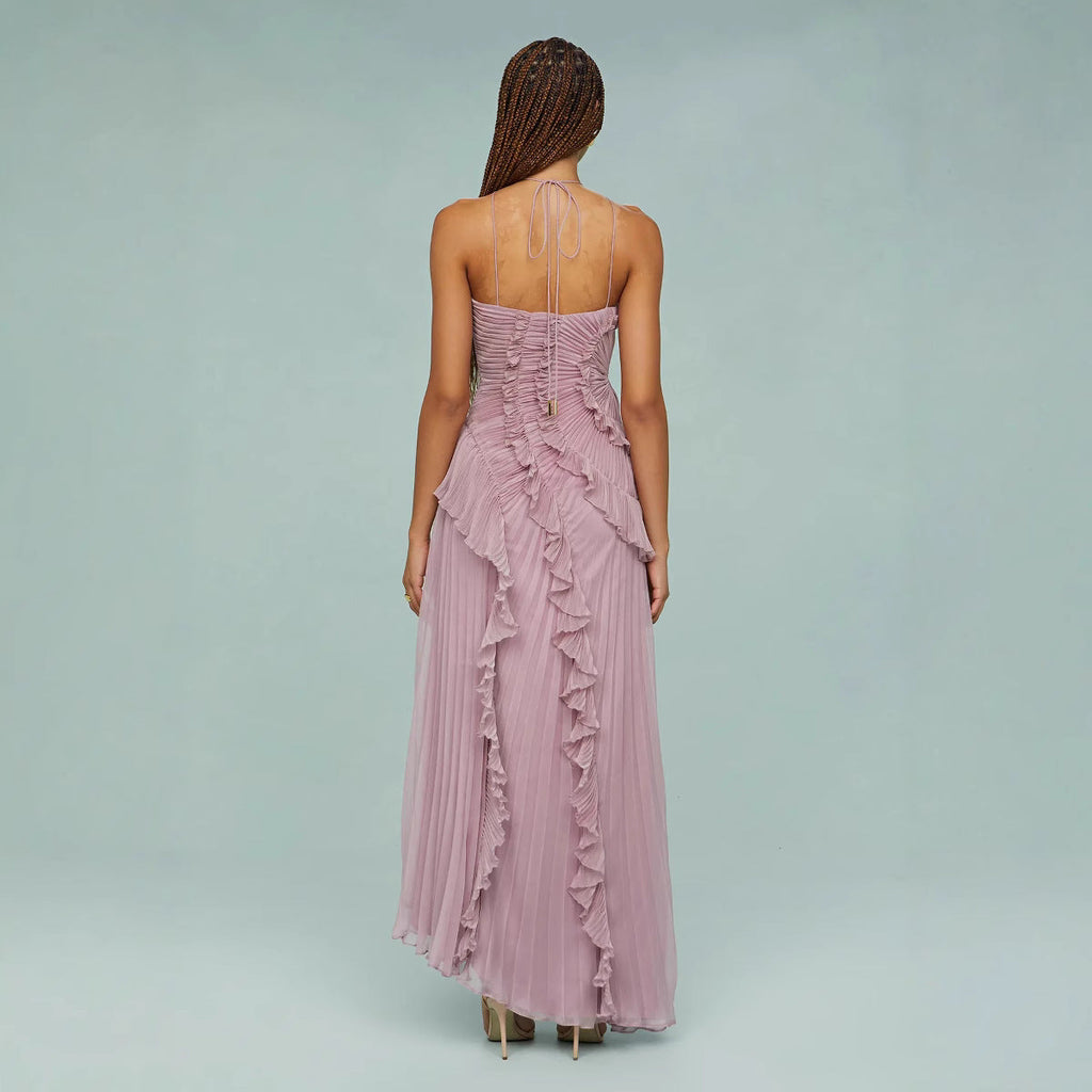 Isoria | Pleated Halter Evening Dress