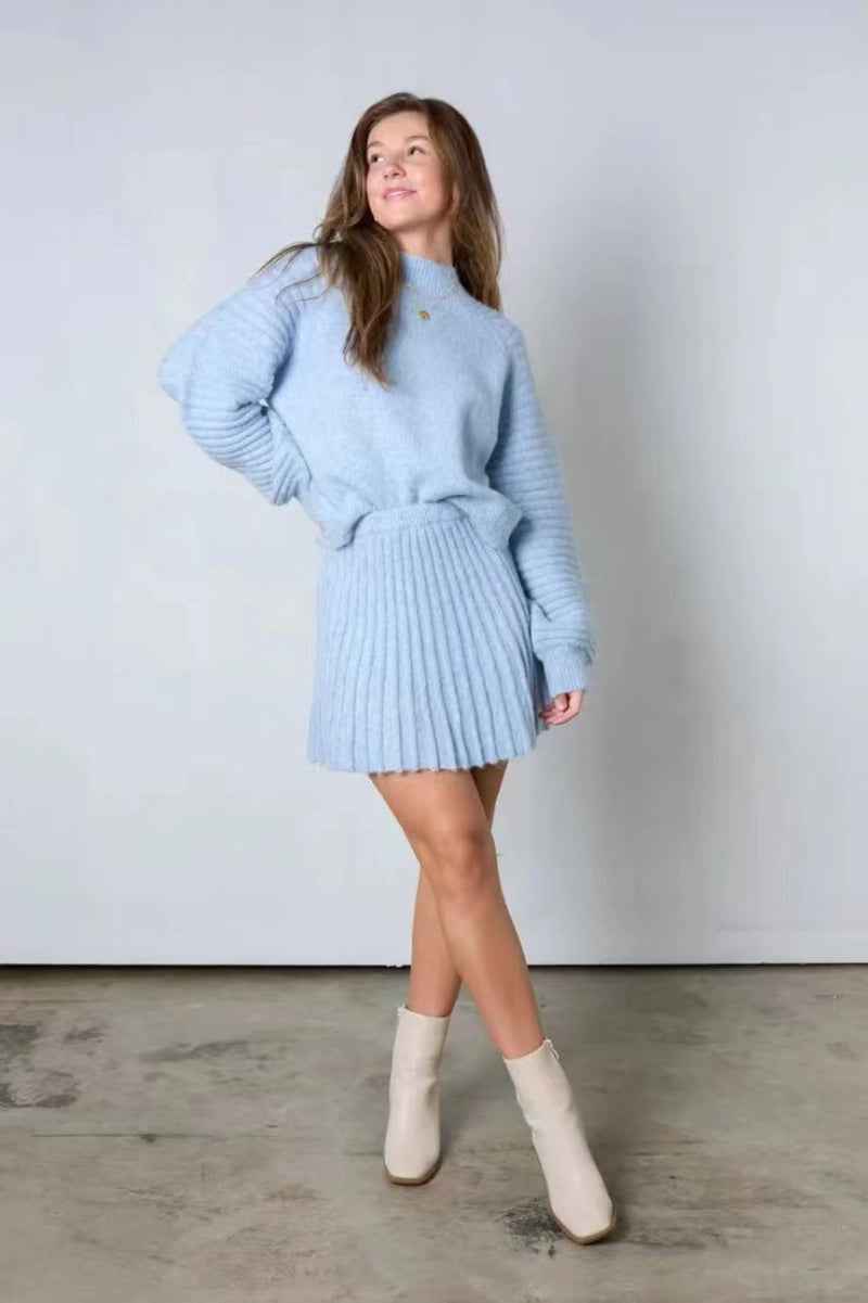 PEBBLES™ - Chic Long-Sleeve Sweater and Mini Skirt Set