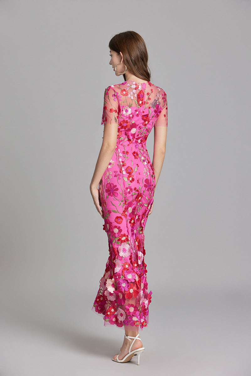 Lisa - Sheer Embroidered Maxi Dress - Brighter Fashion