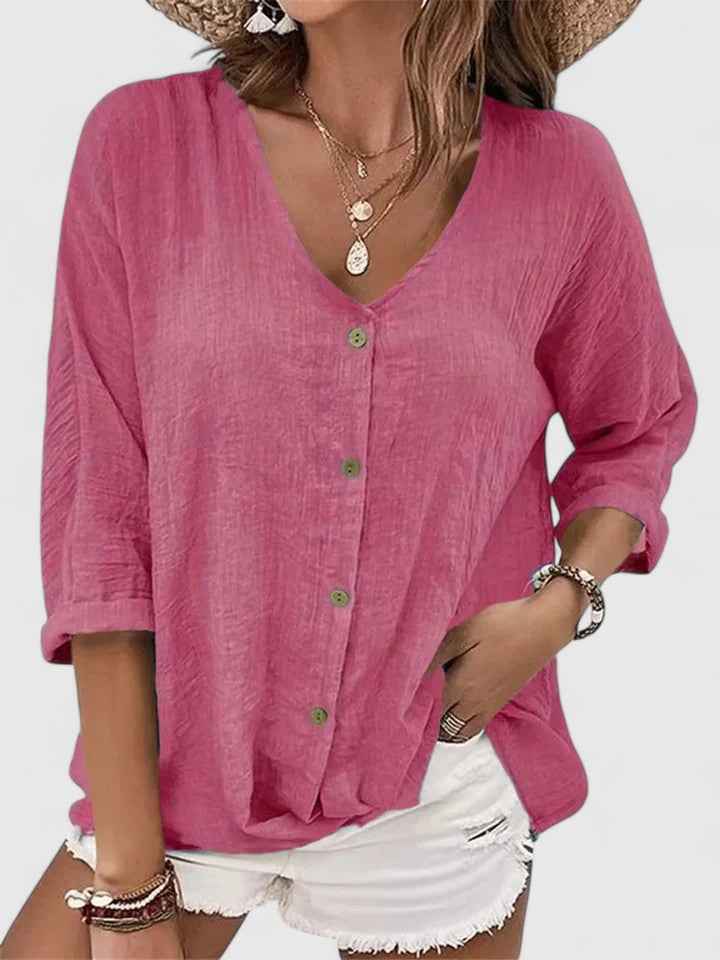 Relaxed Button-Front V-Neck Shirt