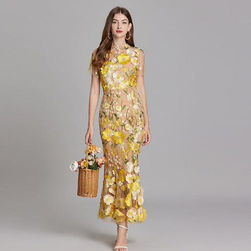 Lisa - Sheer Embroidered Maxi Dress - Brighter Fashion