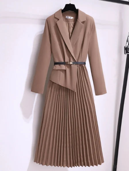 Rory - Pleated Belted Blazer Dress - Brighter Fashion