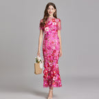 Lisa - Sheer Embroidered Maxi Dress - Brighter Fashion