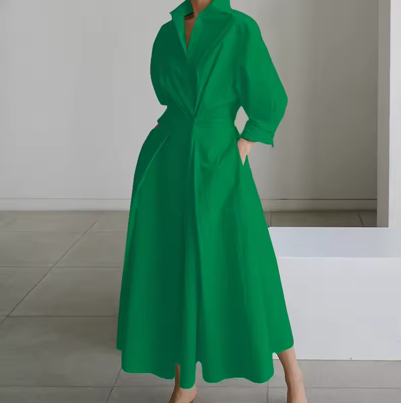 Estelle - Collared Shirt Dress with Button-Down Front and Cinched Waist - Brighter Fashion