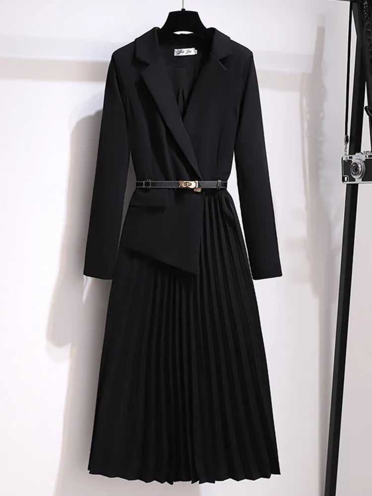 Rory - Pleated Belted Blazer Dress - Brighter Fashion