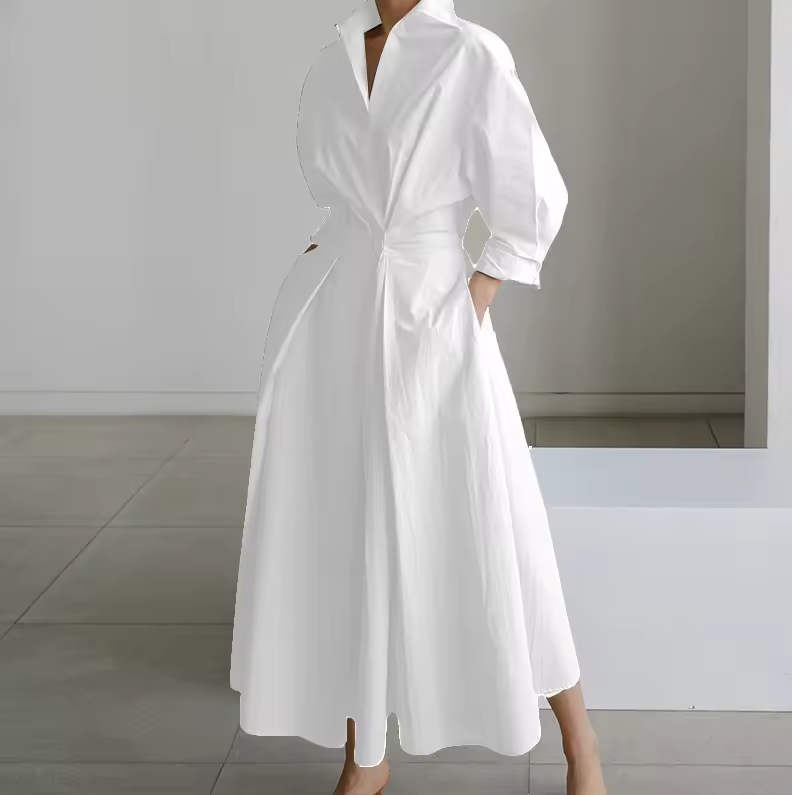 Estelle - Collared Shirt Dress with Button-Down Front and Cinched Waist - Brighter Fashion