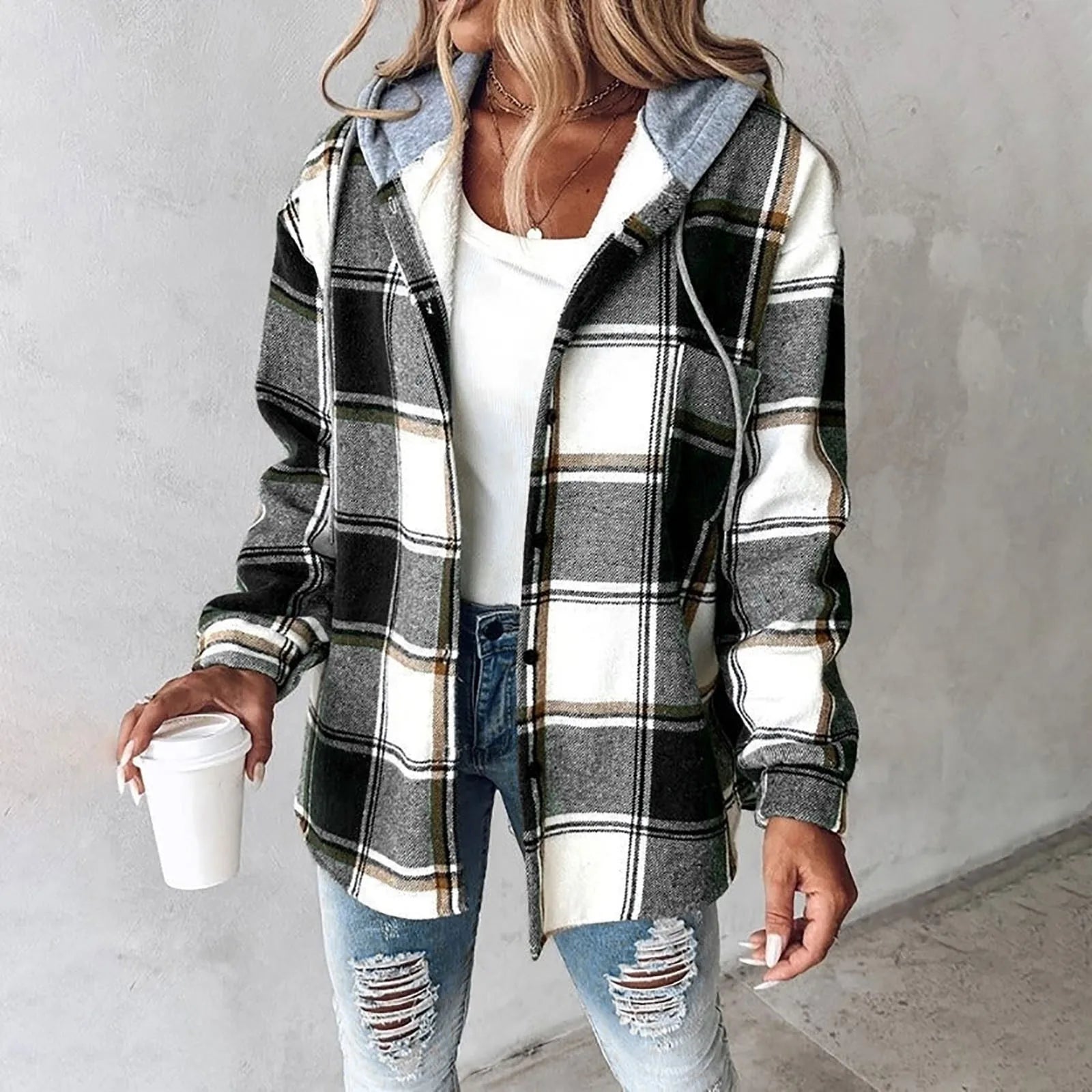 Sandie | Check Casual Hooded Jacket
