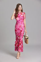 Lisa - Sheer Embroidered Maxi Dress - Brighter Fashion