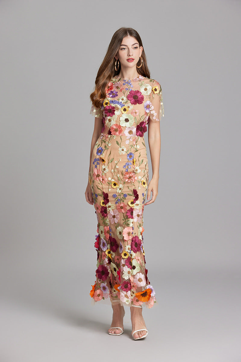 Lisa - Sheer Embroidered Maxi Dress - Brighter Fashion