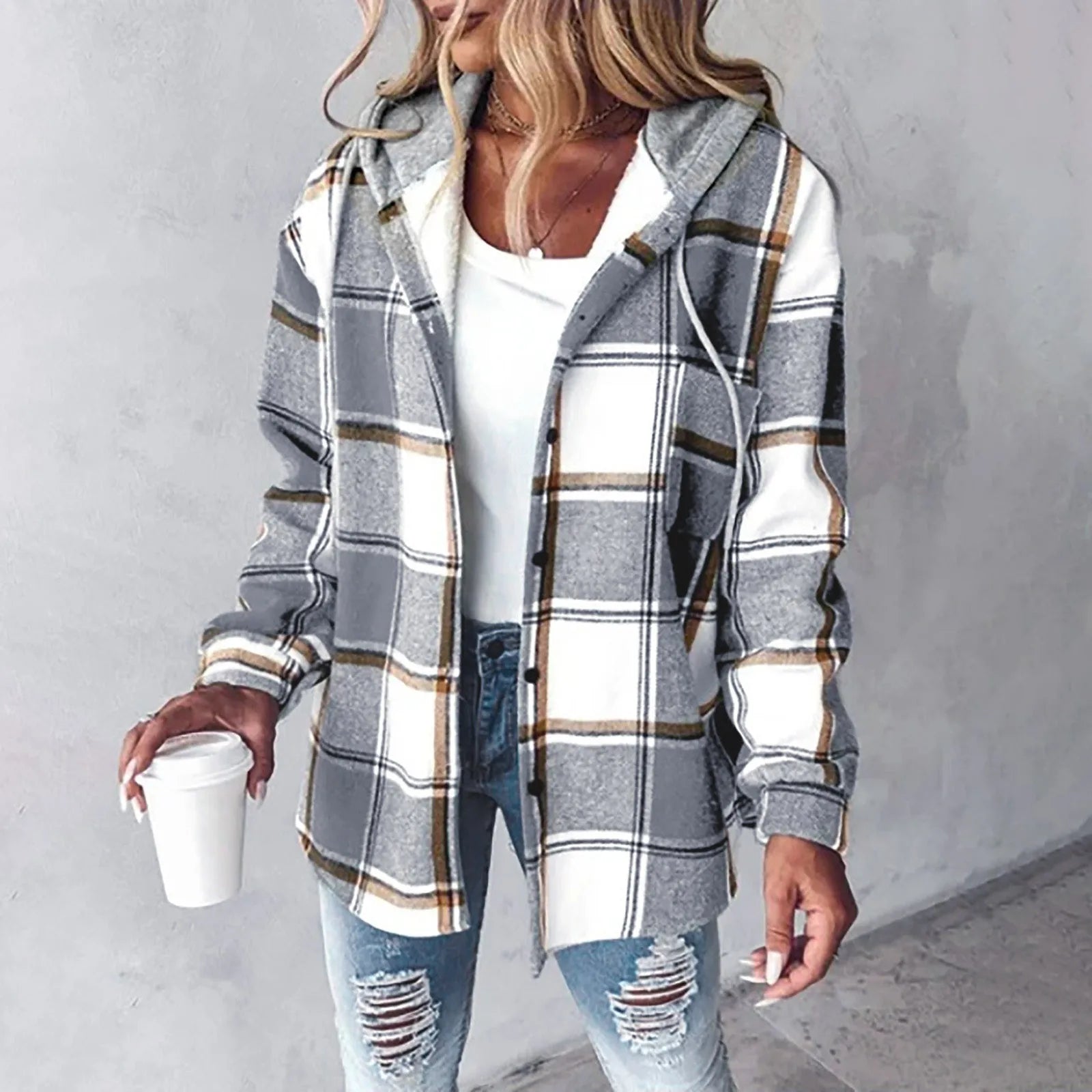 Sandie | Check Casual Hooded Jacket