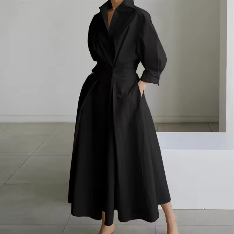 Estelle - Collared Shirt Dress with Button-Down Front and Cinched Waist - Brighter Fashion
