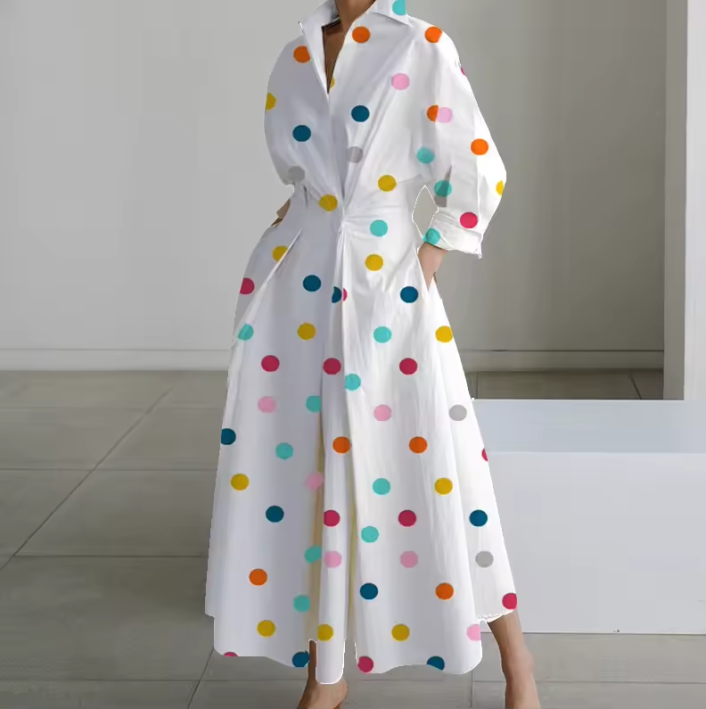 Estelle - Collared Shirt Dress with Button-Down Front and Cinched Waist - Brighter Fashion