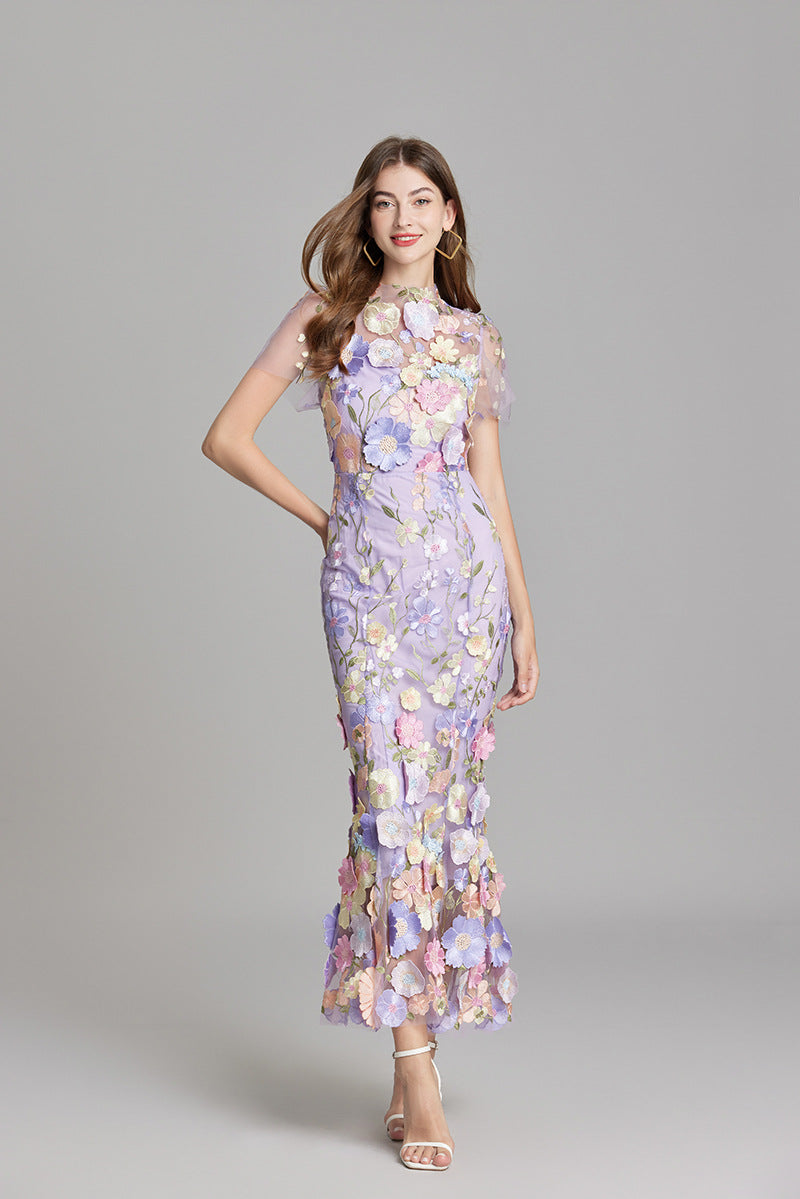 Lisa - Sheer Embroidered Maxi Dress - Brighter Fashion