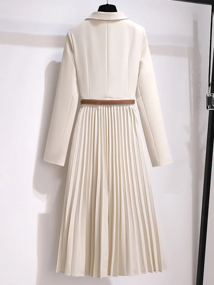 Rory - Pleated Belted Blazer Dress - Brighter Fashion