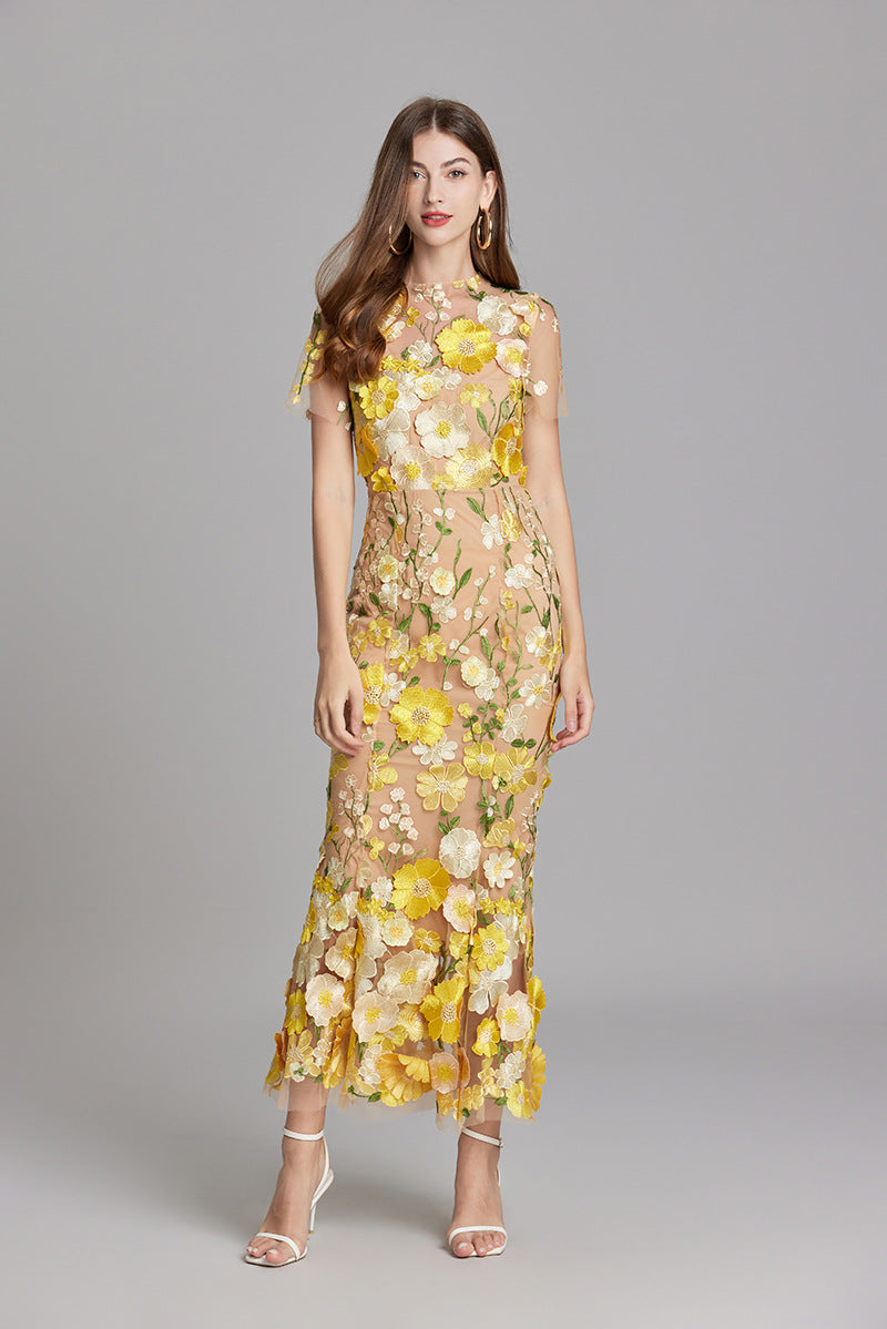 Lisa - Sheer Embroidered Maxi Dress - Brighter Fashion