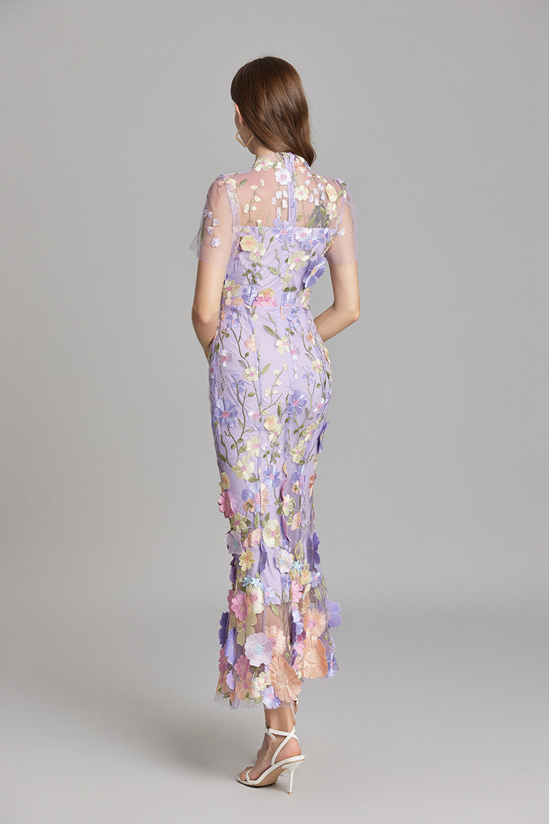 Lisa - Sheer Embroidered Maxi Dress - Brighter Fashion