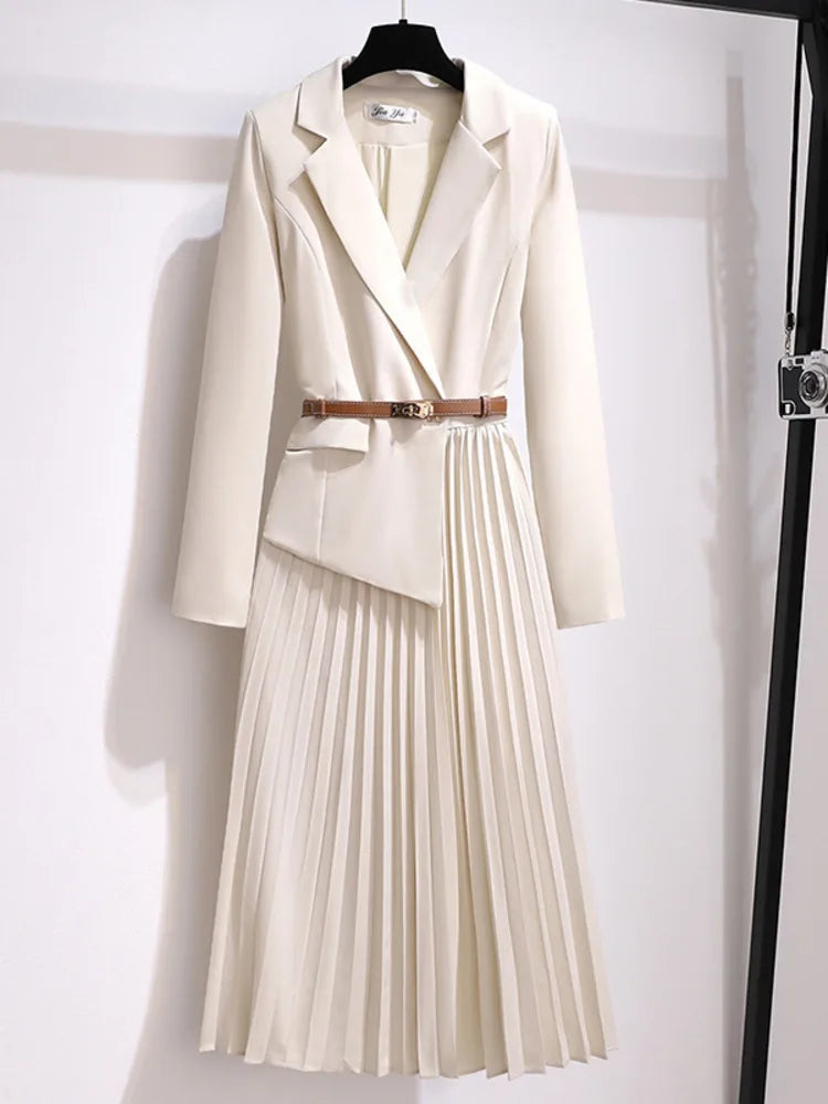Rory - Pleated Belted Blazer Dress - Brighter Fashion
