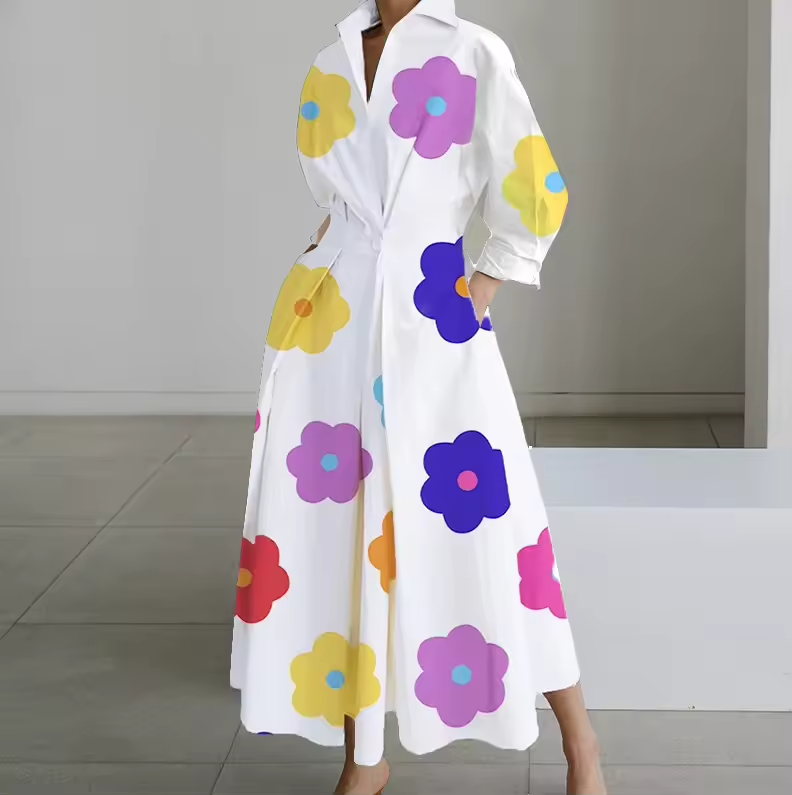 Estelle - Collared Shirt Dress with Button-Down Front and Cinched Waist - Brighter Fashion