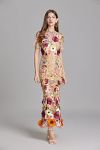 Lisa - Sheer Embroidered Maxi Dress - Brighter Fashion
