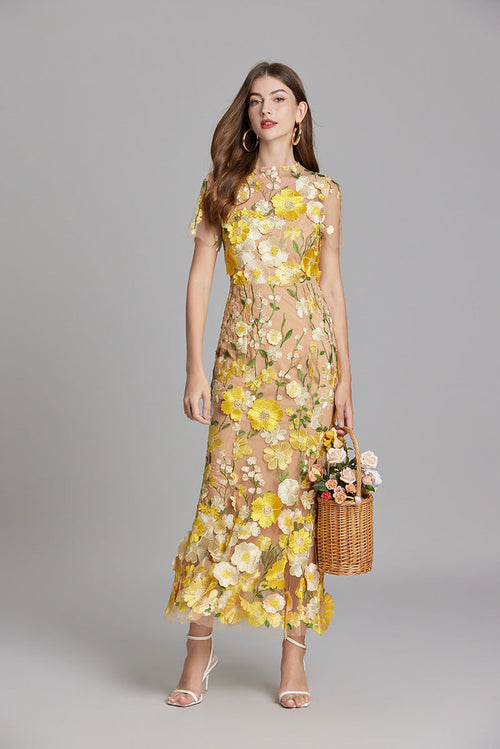 Lisa - Sheer Embroidered Maxi Dress - Brighter Fashion