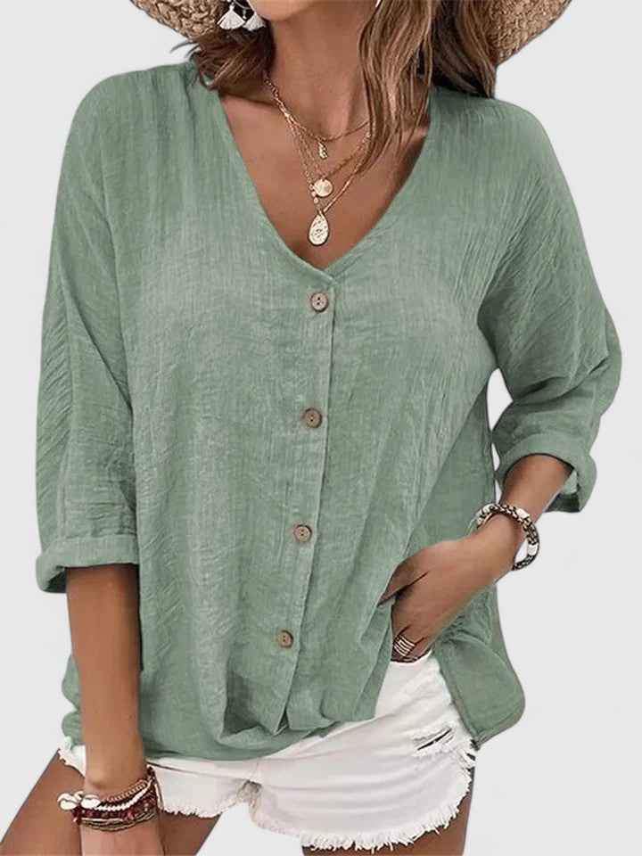 Relaxed Button-Front V-Neck Shirt