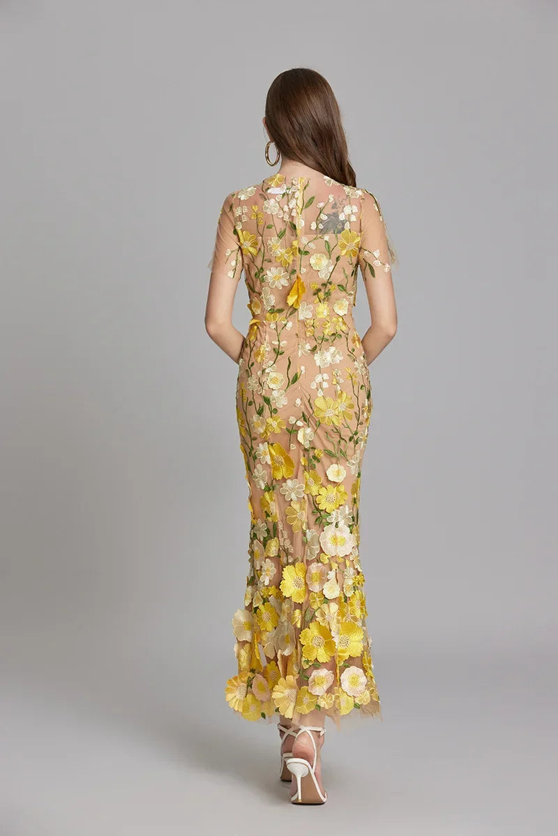 Lisa - Sheer Embroidered Maxi Dress - Brighter Fashion
