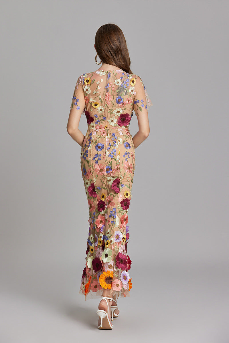 Lisa - Sheer Embroidered Maxi Dress - Brighter Fashion