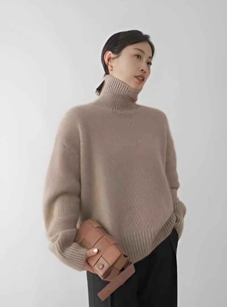 Larine | Tummy Tucking Turtleneck Loose Knit Sweater