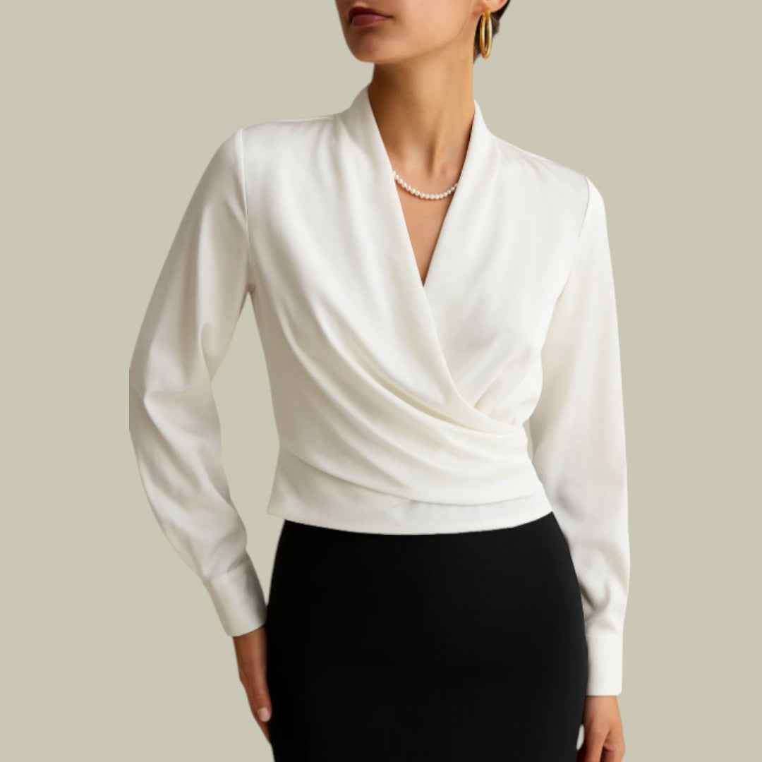 Women’s Wrap Front Long Sleeve Satin Blouse