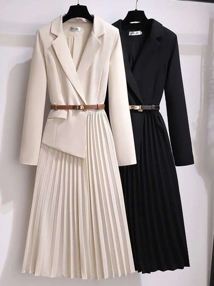 Rory - Pleated Belted Blazer Dress - Brighter Fashion