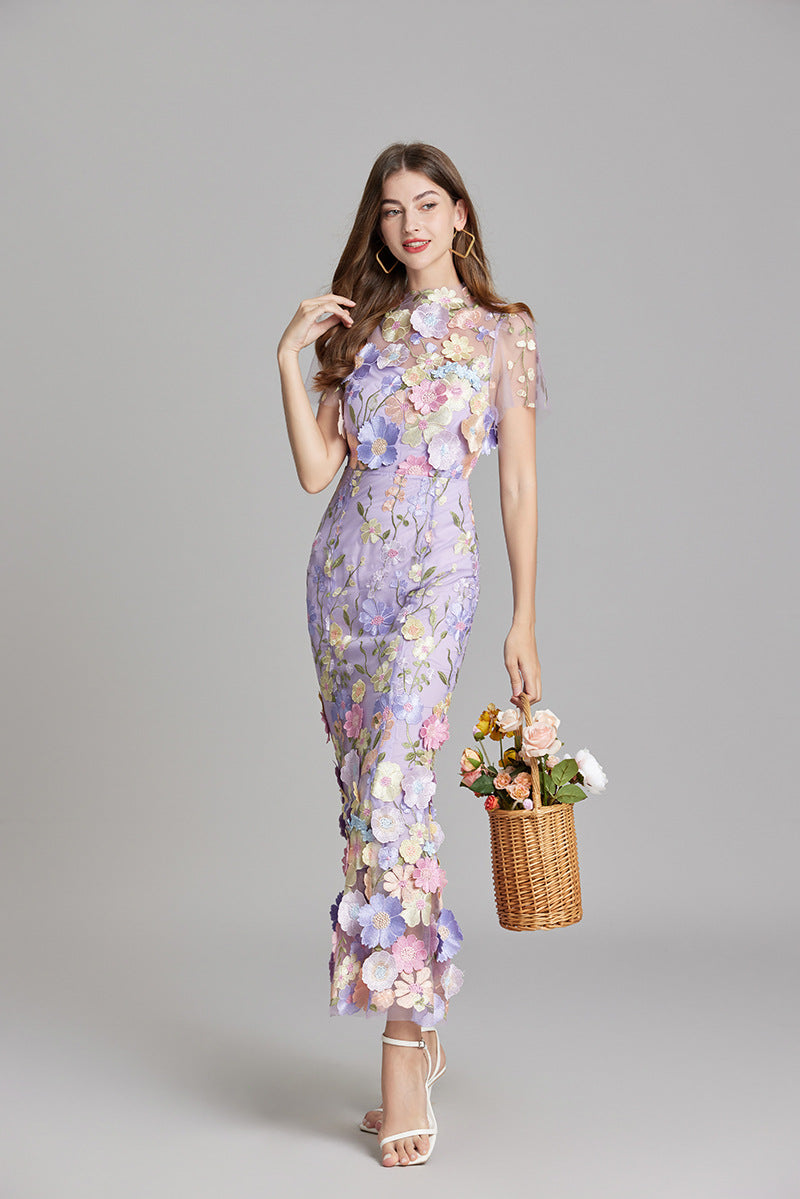 Lisa - Sheer Embroidered Maxi Dress - Brighter Fashion