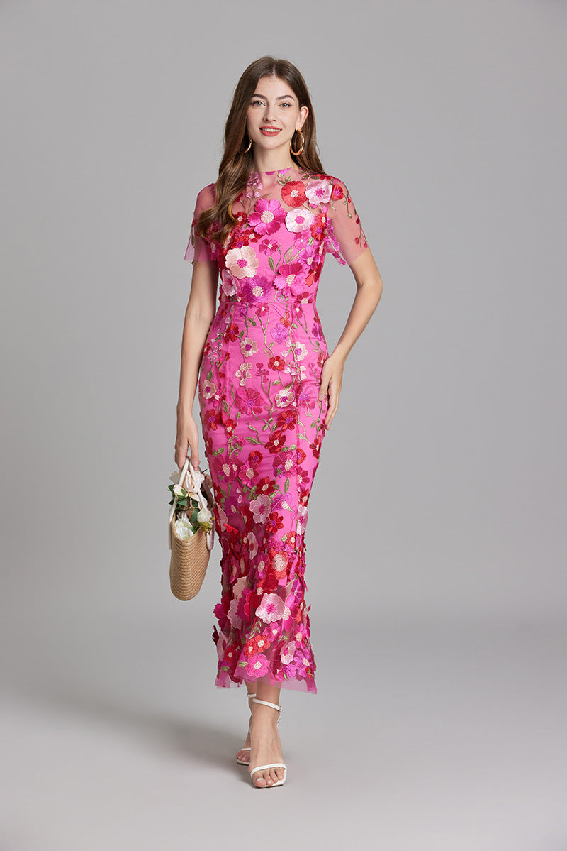 Lisa - Sheer Embroidered Maxi Dress - Brighter Fashion
