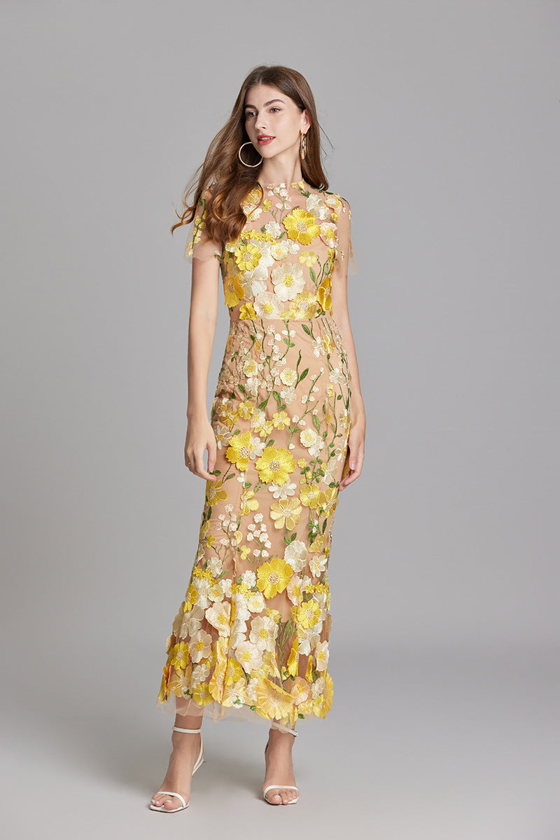 Lisa - Sheer Embroidered Maxi Dress - Brighter Fashion