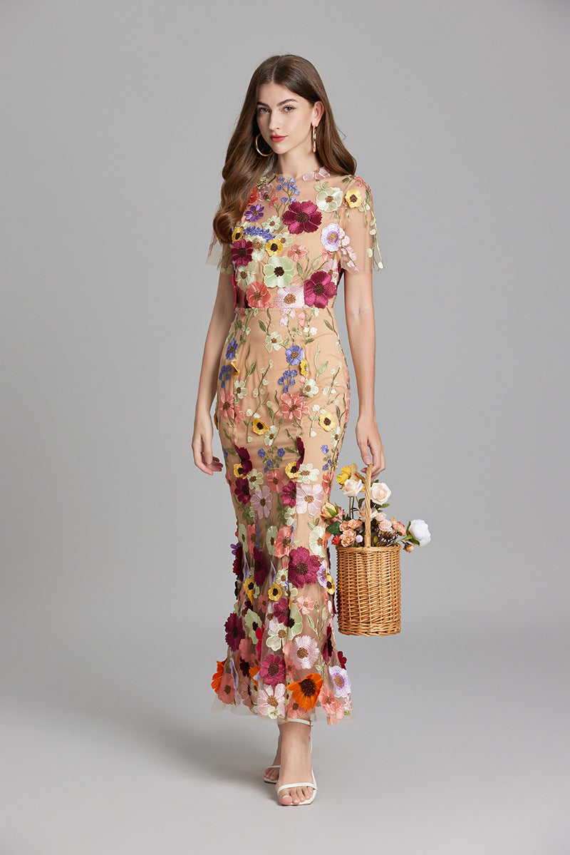 Lisa - Sheer Embroidered Maxi Dress - Brighter Fashion