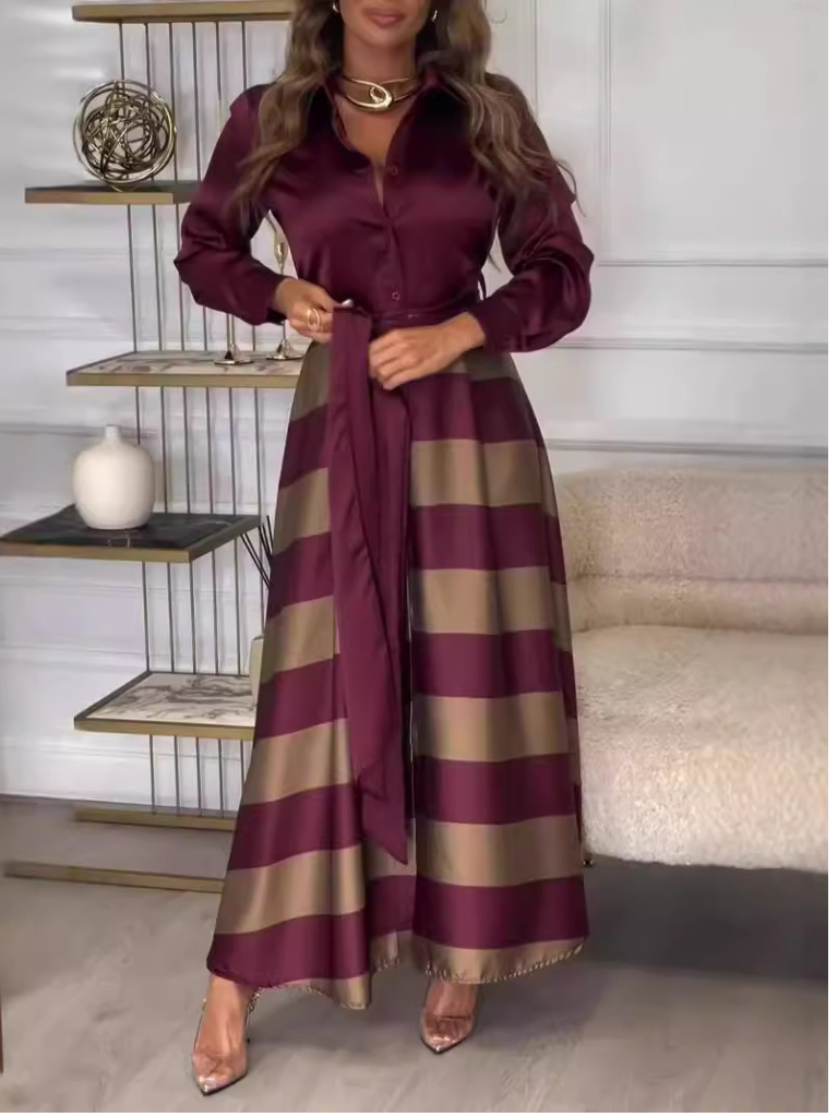 Leona } Elegant Half-Striped Chic Dress