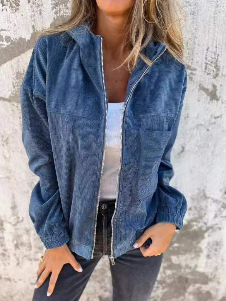 Amara | Ribbed Hooded Zipper Jacket