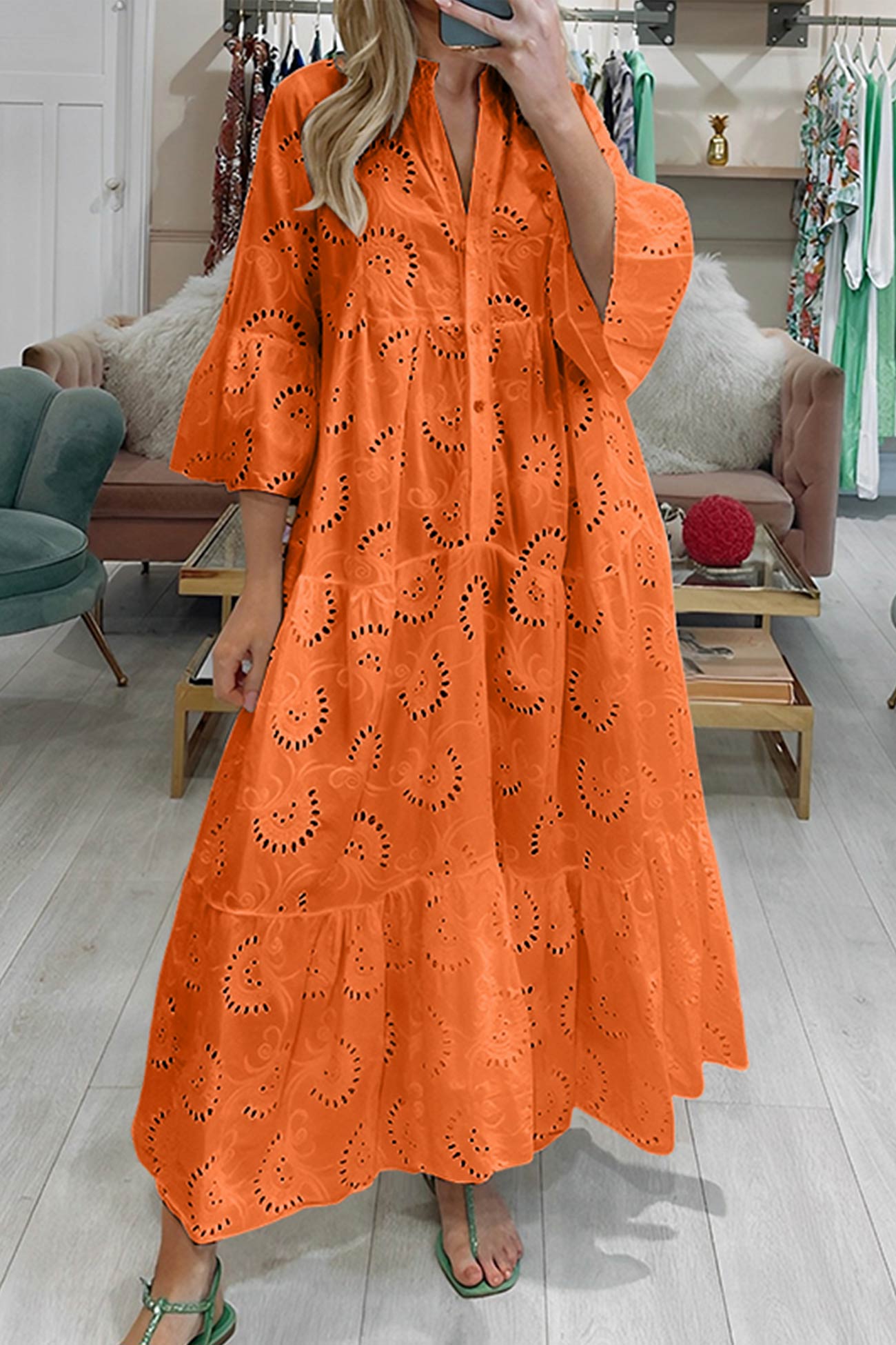 Florence - Bohemian Embroidered Cotton Maxi Dress - Brighter Fashion