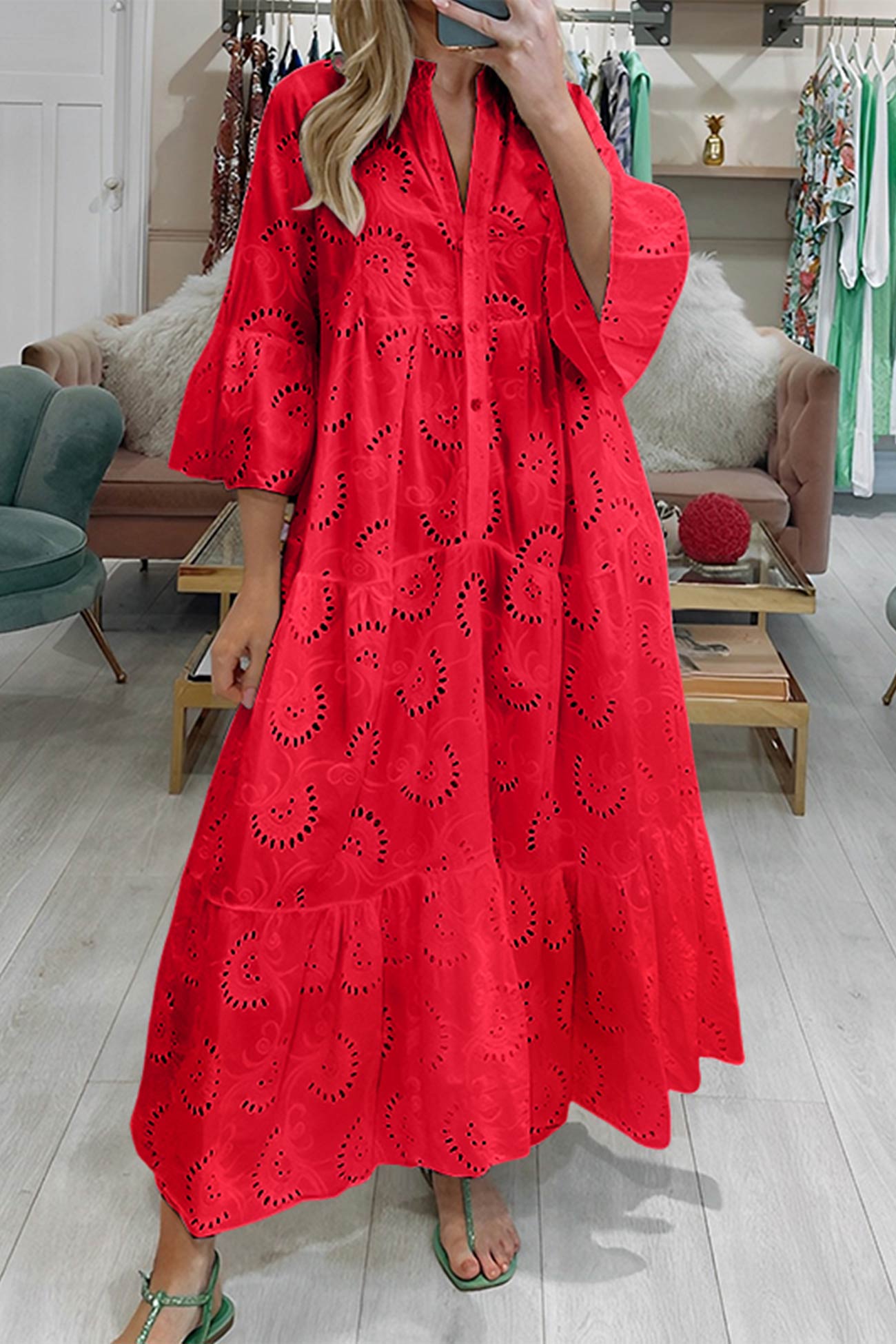 Florence - Bohemian Embroidered Cotton Maxi Dress - Brighter Fashion