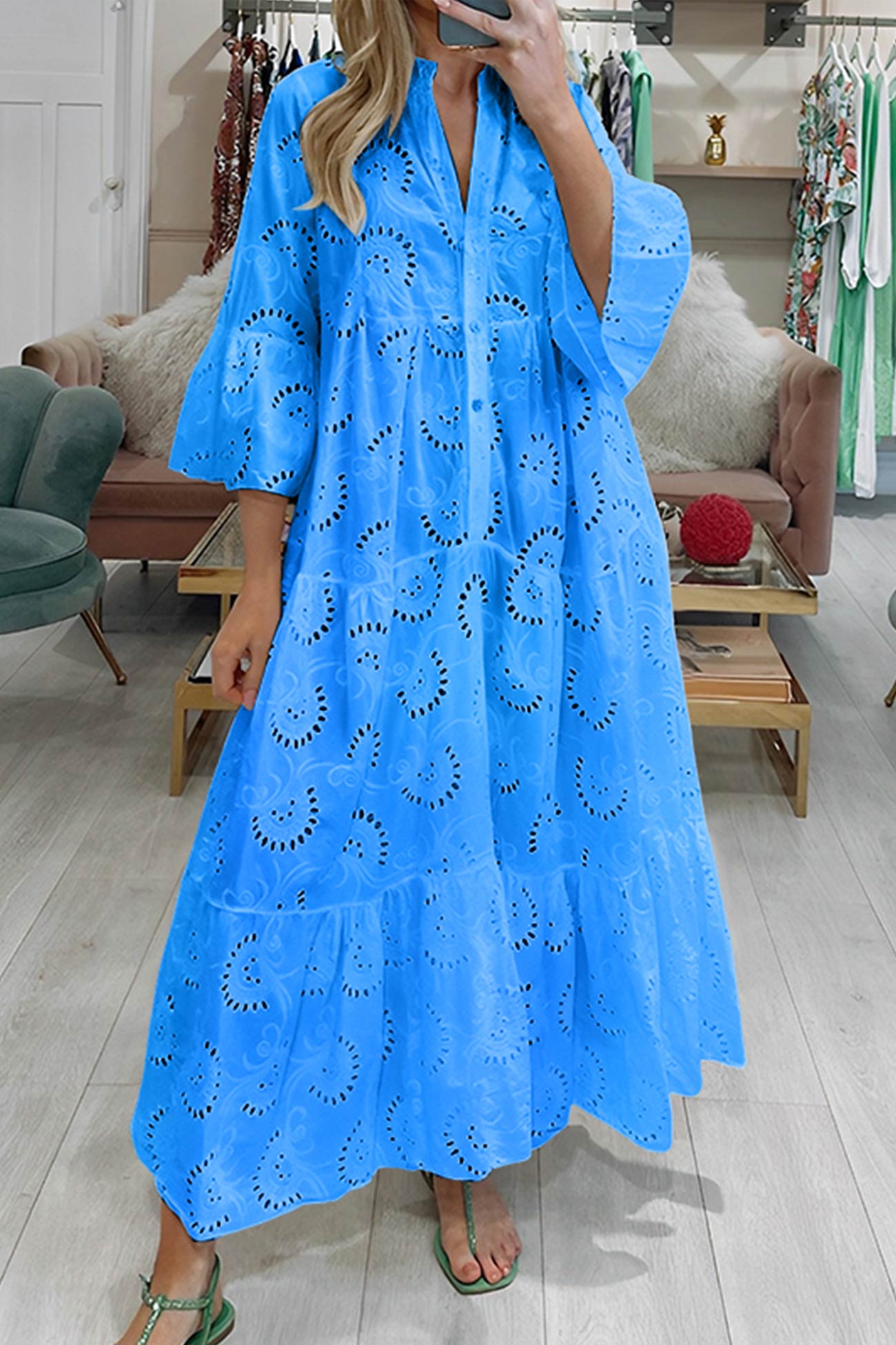 Florence - Bohemian Embroidered Cotton Maxi Dress - Brighter Fashion
