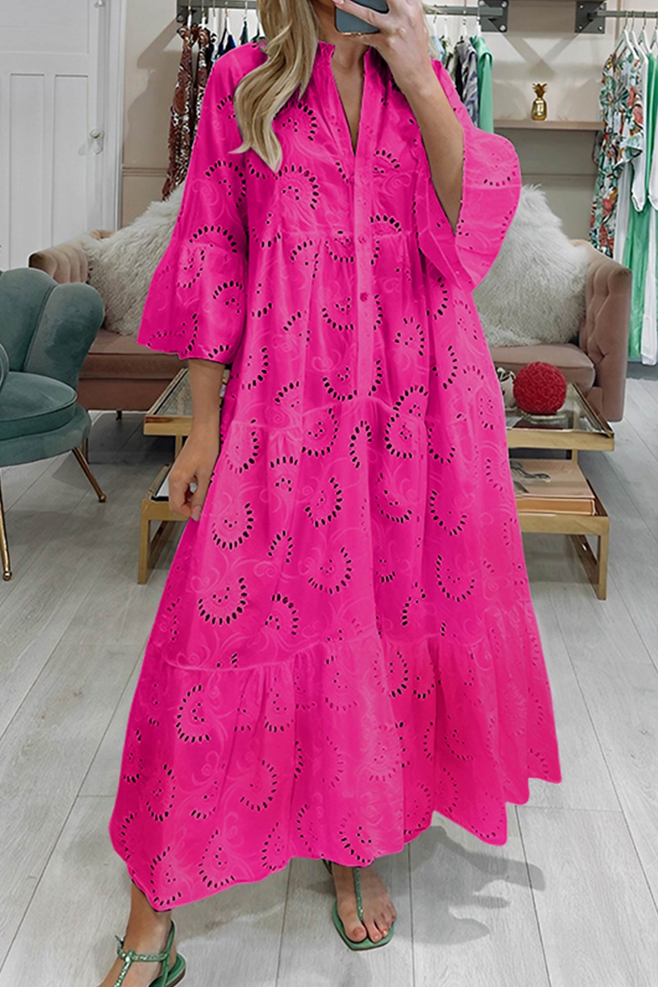 Florence - Bohemian Embroidered Cotton Maxi Dress - Brighter Fashion