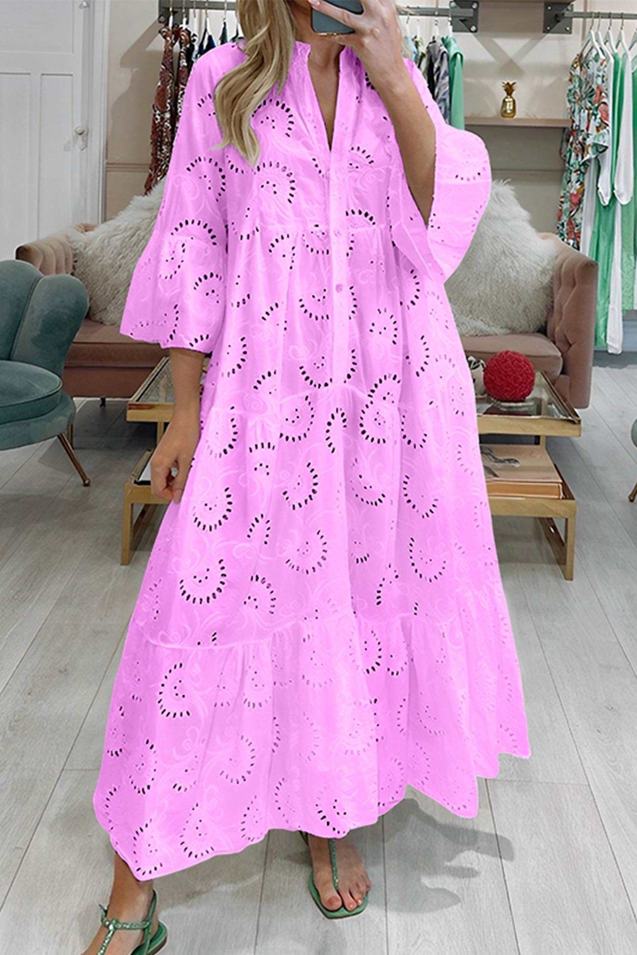 Florence - Bohemian Embroidered Cotton Maxi Dress - Brighter Fashion