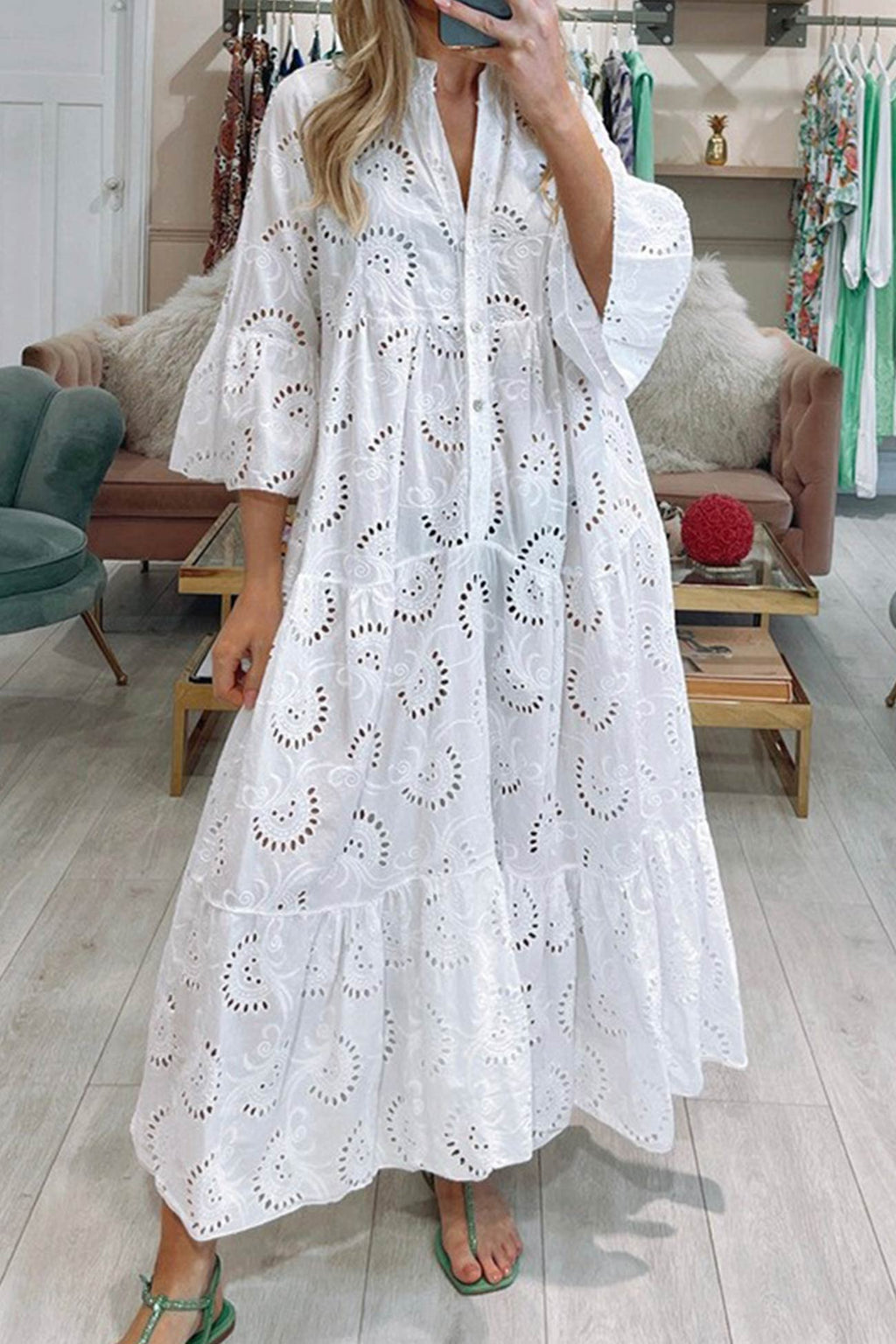 Florence - Bohemian Embroidered Cotton Maxi Dress - Brighter Fashion
